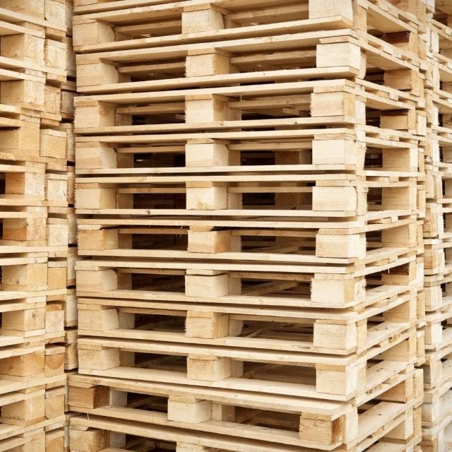 A stack of wooden pallets