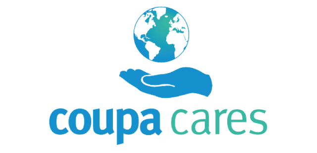 Coupa Cares logo - hand supporting Earth